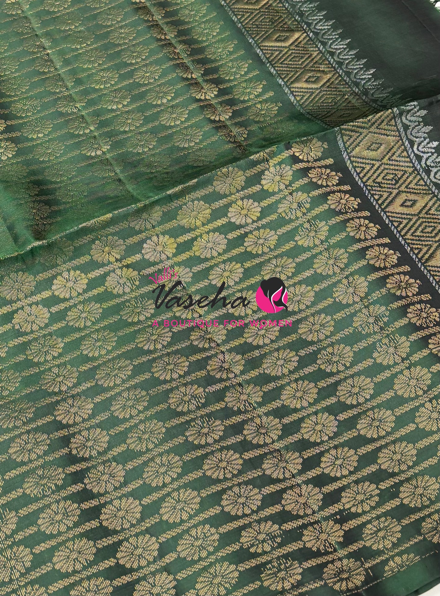 Pure Soft Silk Saree - Grey & Green  - VVPSS061