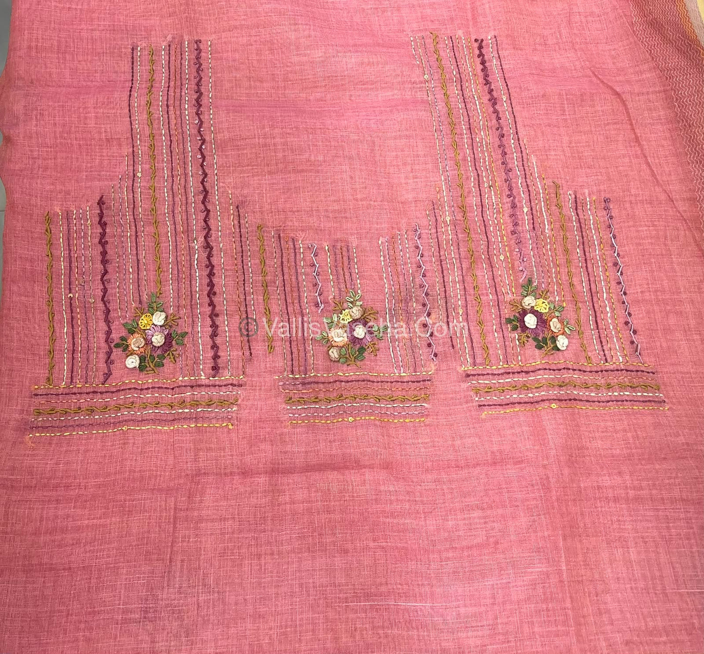 French Knot - Linen Tissue Saree - Pink Shade - Heavy Work Blouse - VVLFN012