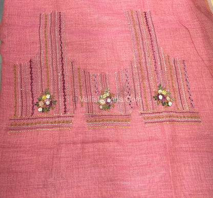 French Knot - Linen Tissue Saree - Pink Shade - Heavy Work Blouse - VVLFN012