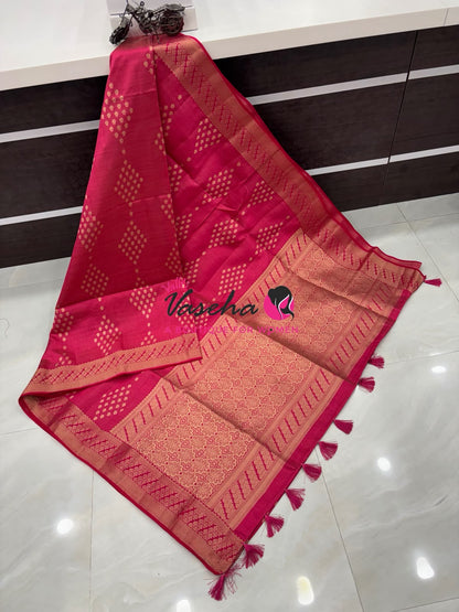 Semi Tussar Silk - Grand Pallu  - Pinkish Red Shade - VVSTS071