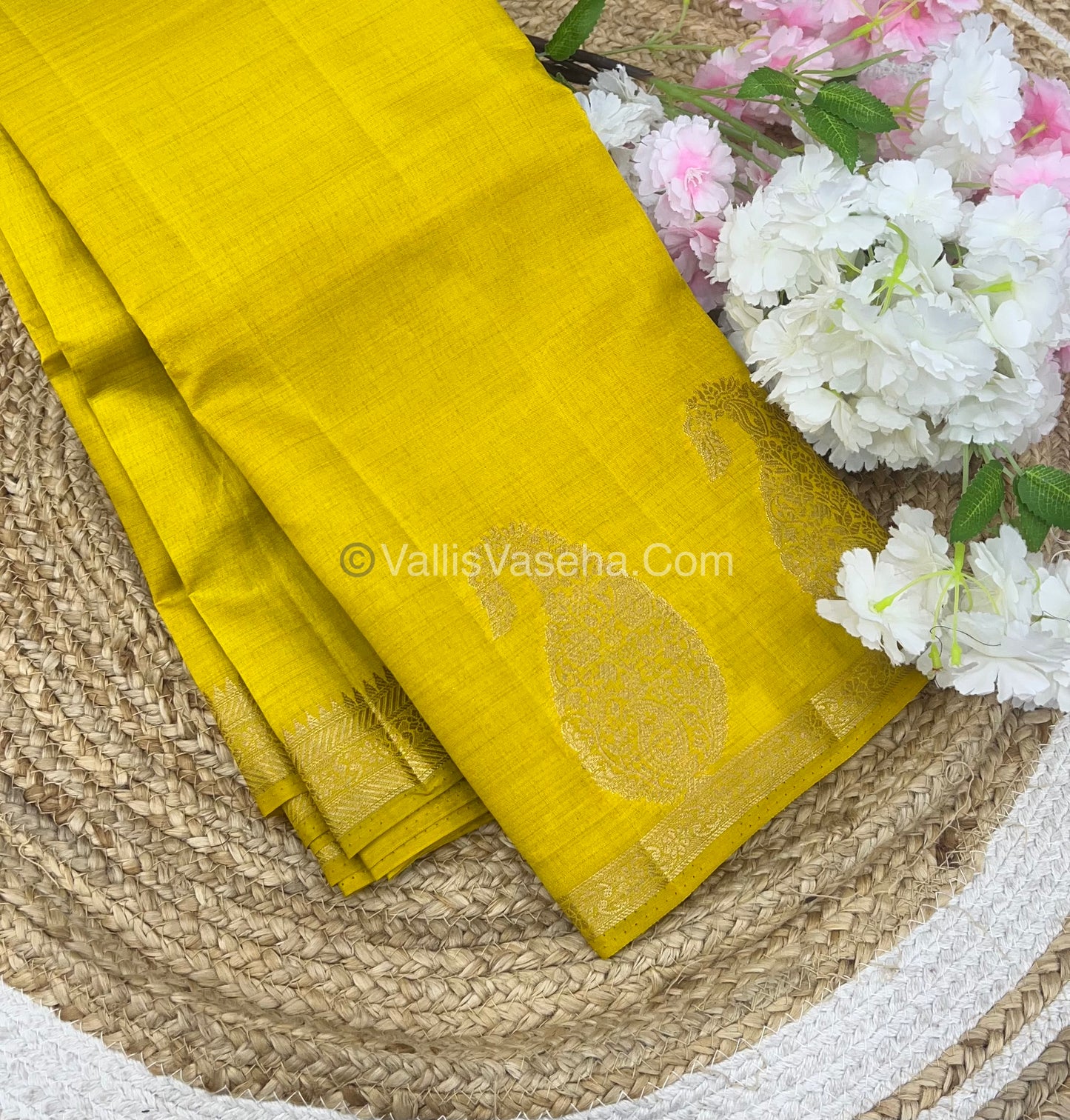 Semi Tussar Silk - Small Mango - Lemon Yellow Shade - VVSTS002