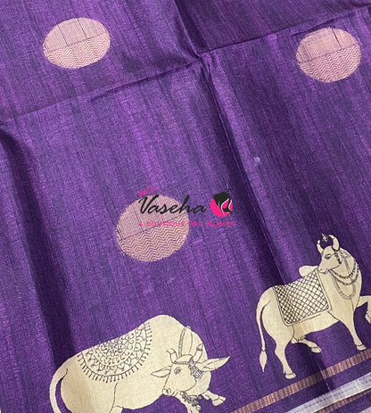 Semi Matka Tussar Saree - Pichwai Design - VVSMT003