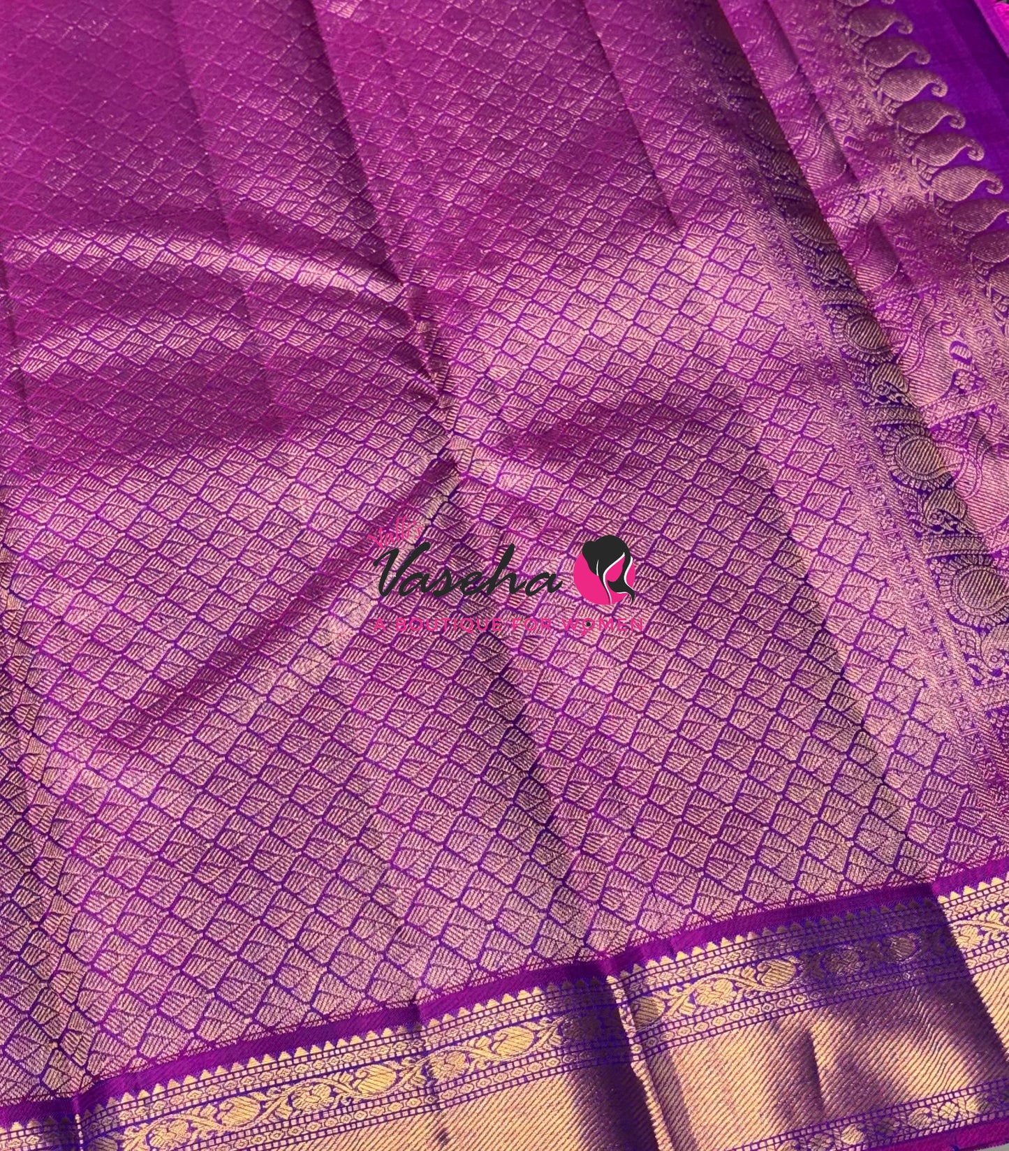 Pure Kanchipuram Silk Saree - Peacock Blue & Purple Combo - VVPS025