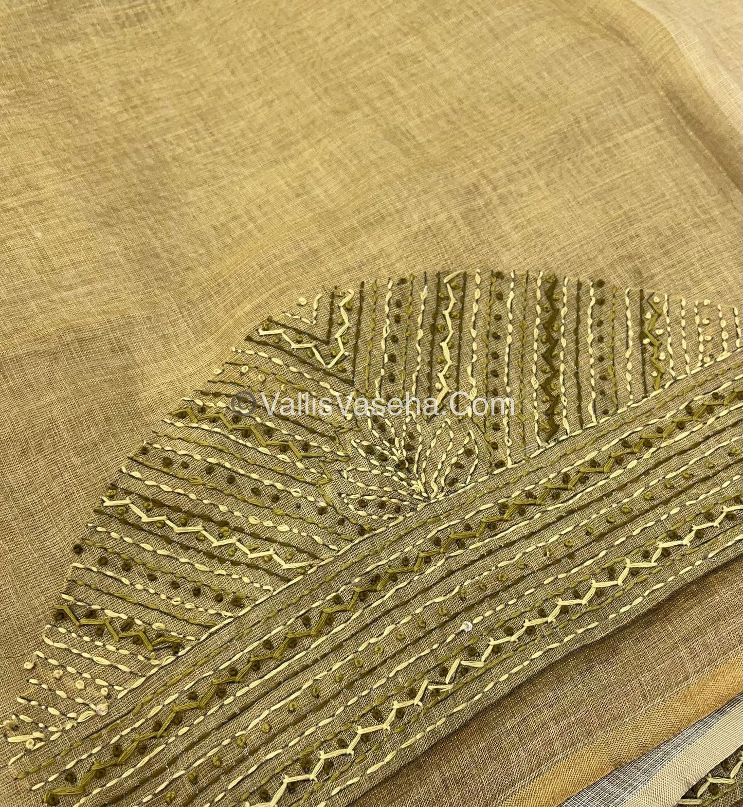French Knot - Linen Tissue Saree - Venthayam Mixed Green Shade - VVLFN004