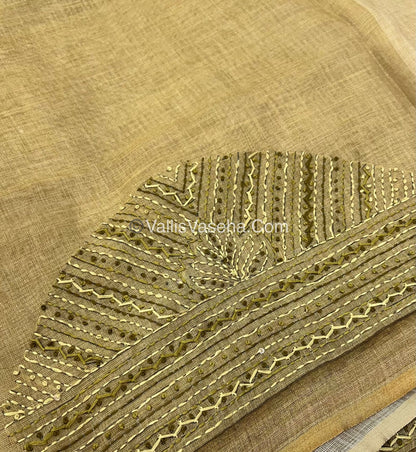 French Knot - Linen Tissue Saree - Venthayam Mixed Green Shade - VVLFN004