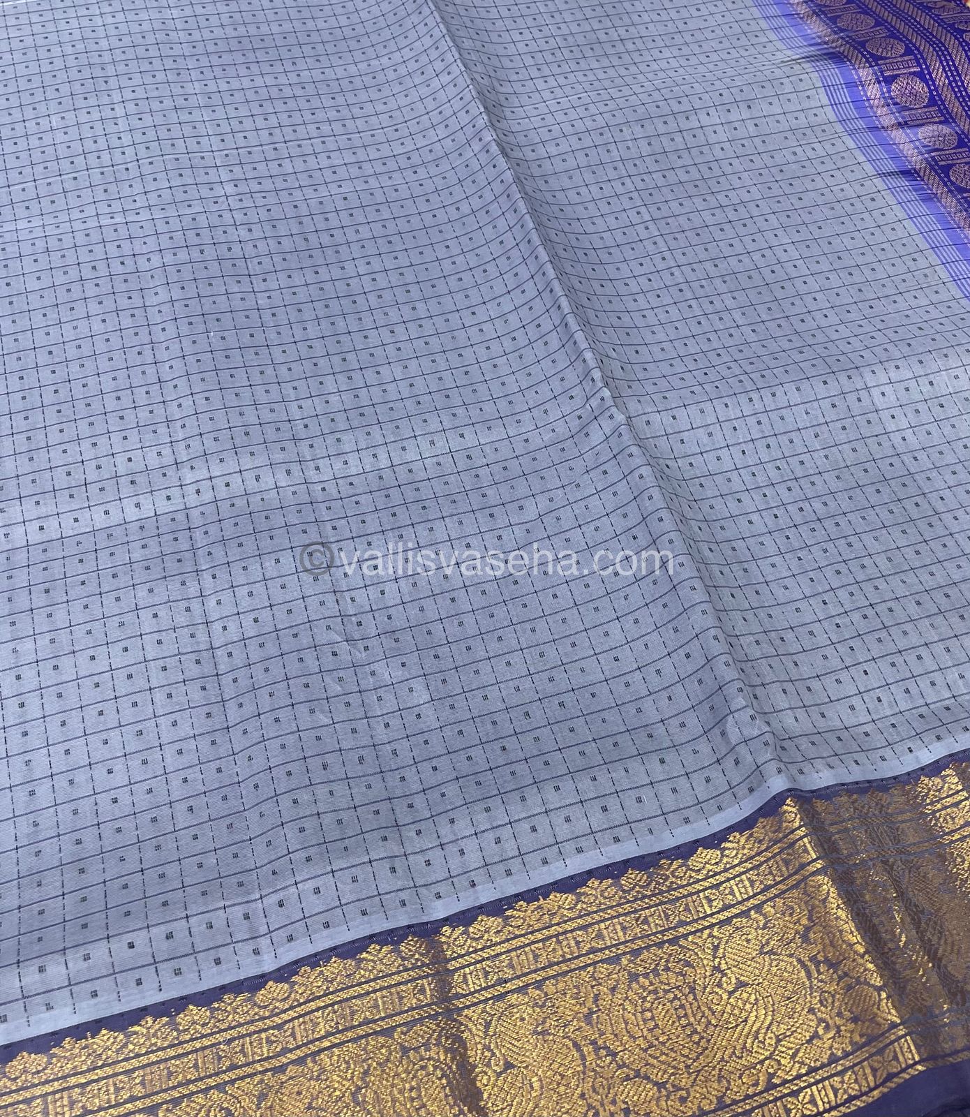 Pure Silk Cotton Saree - Grey With Blue Shade - Lakshadeepam Design - VVPLD001