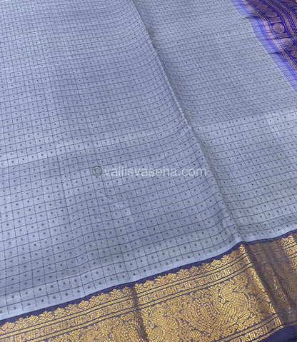 Pure Silk Cotton Saree - Grey With Blue Shade - Lakshadeepam Design - VVPLD001