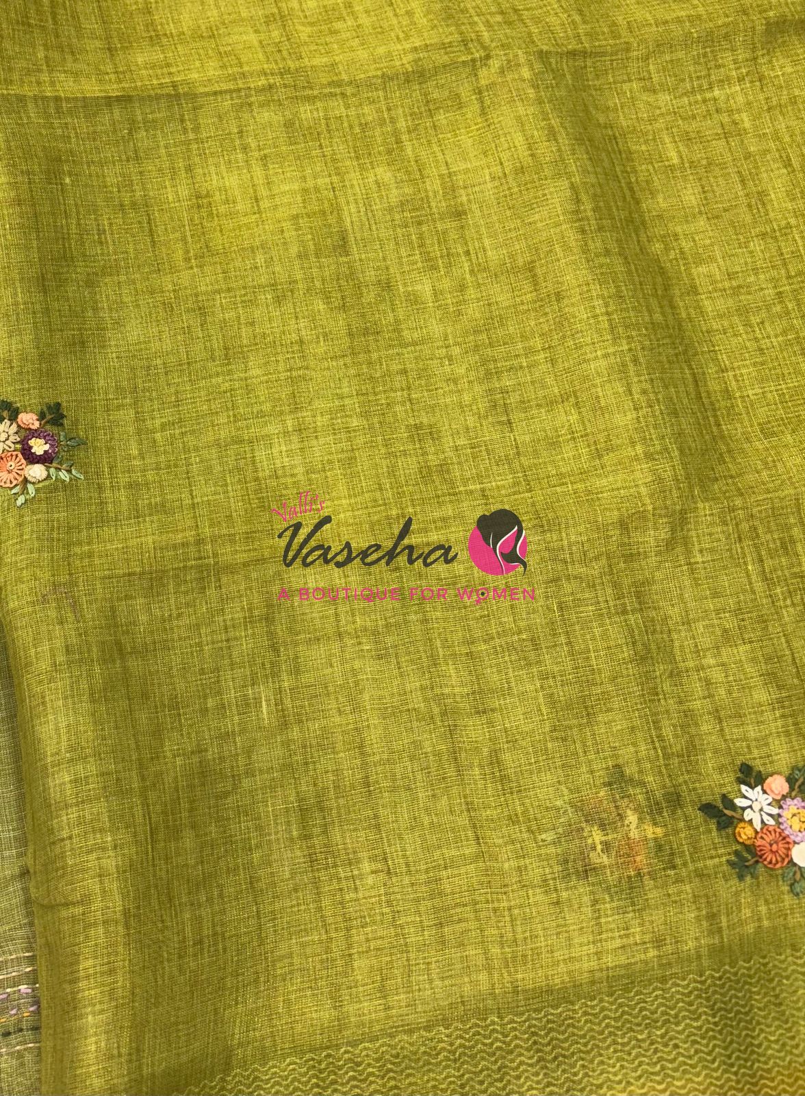 French Knot - Linen Tissue Saree - Green Shade - VVLFN018