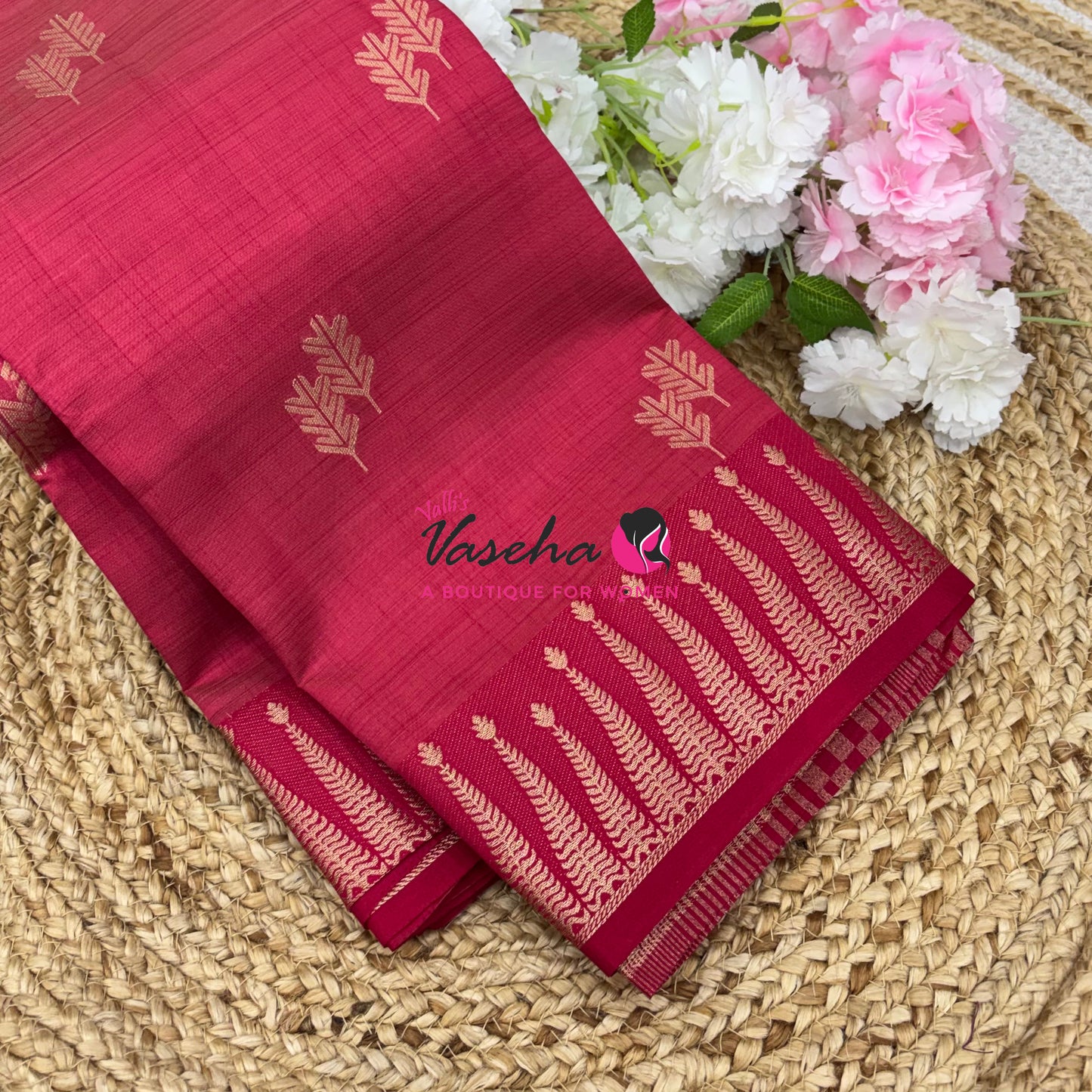 Semi Tussar Silk Saree | Pinkish Red  shade |VVSTS050