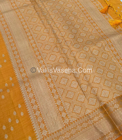 Semi Tussar Silk - Grand Pallu  - Yellow Shade - VVSTS017