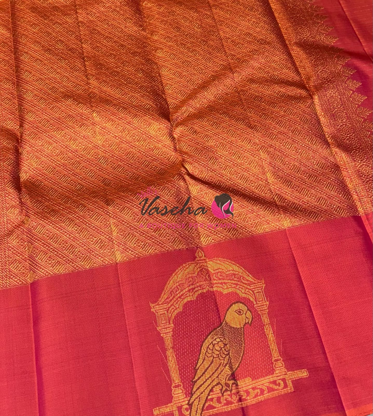 Pure Kanchipuram Silk Saree - Peachish Orange Shade  - VVPS058