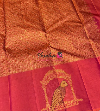 Pure Kanchipuram Silk Saree - Peachish Orange Shade  - VVPS058