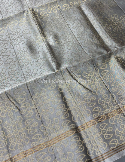 Pure Soft Silk Saree - (1.75 warp) Kolam Design - Shade Of Green & Grey Shade - VVPSS074
