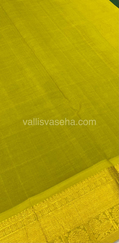 Pure Silk Cotton Saree - Mayil & Chakkaram Design - Dark Green with Lemon Green - VVMC001