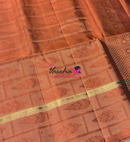 Pure Soft Silk Saree  - Brown With Rust Orange - VVPSS093