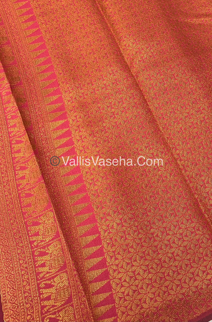 Kanchi Semi Silk - Elephant Border& design - Cream  with Peachish Pink - VVSSS005