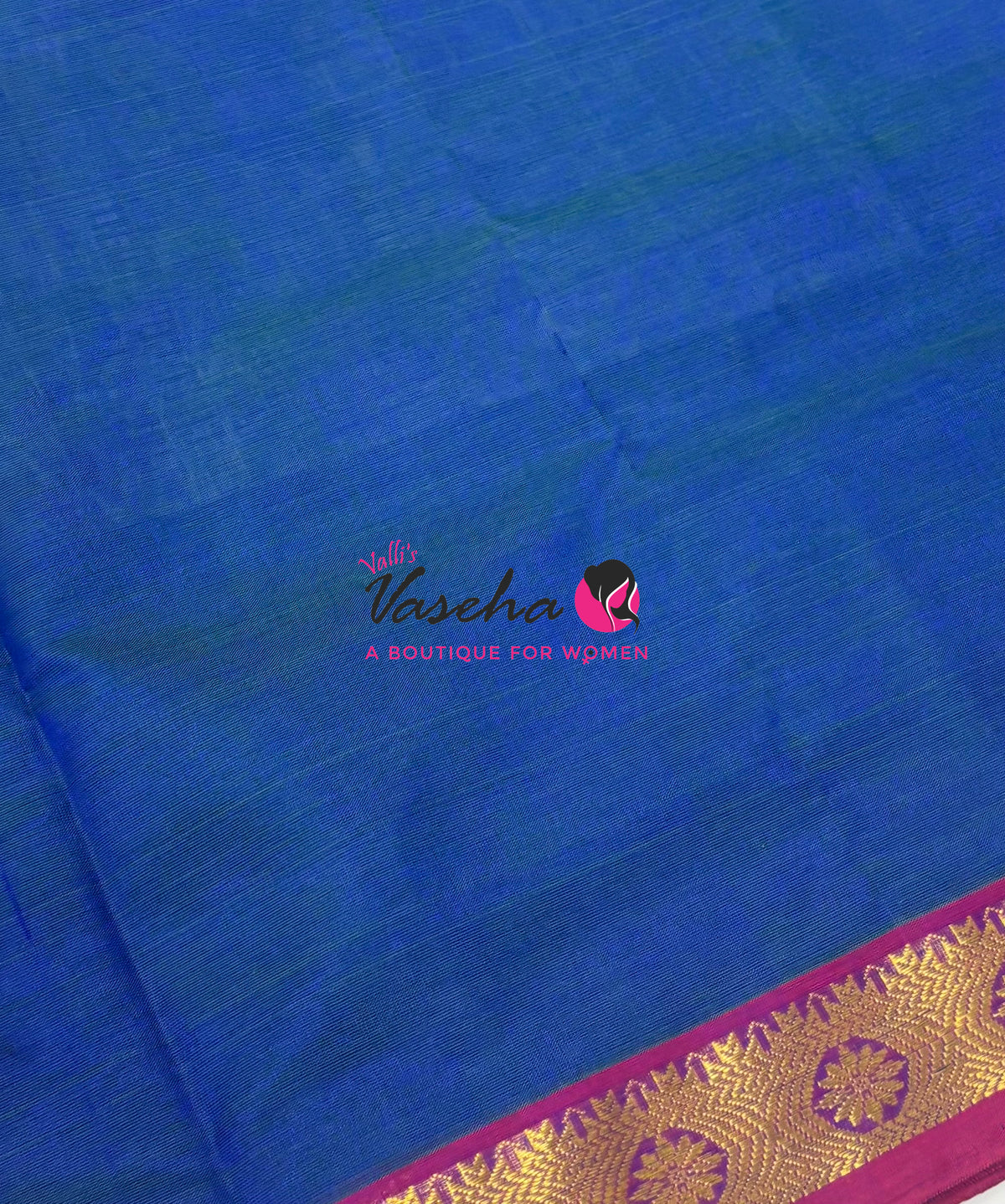 Pure Silk Cotton Sarees - Peacock Blue With Pink - VVPSC017