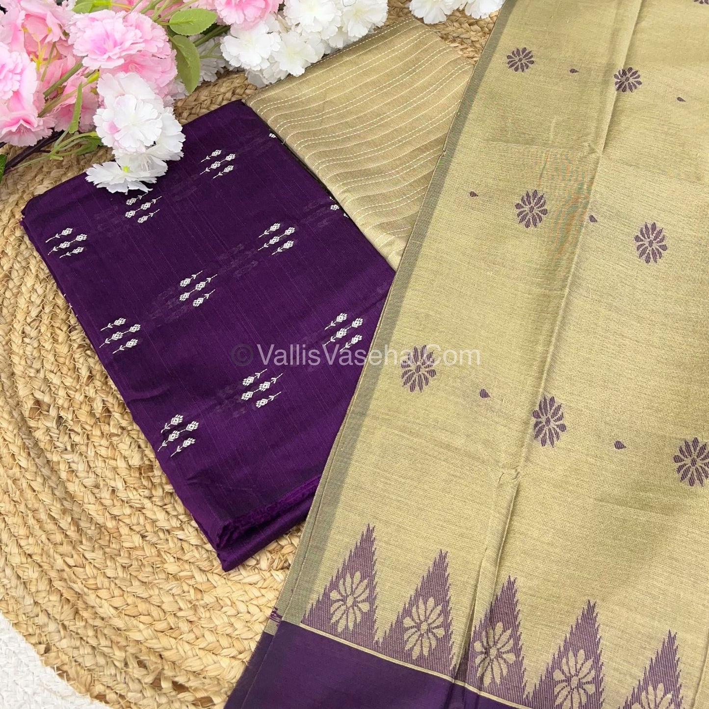 Unstitched Salwar Material -Raw Silk - Violent with Cream Shade - VVUSM004