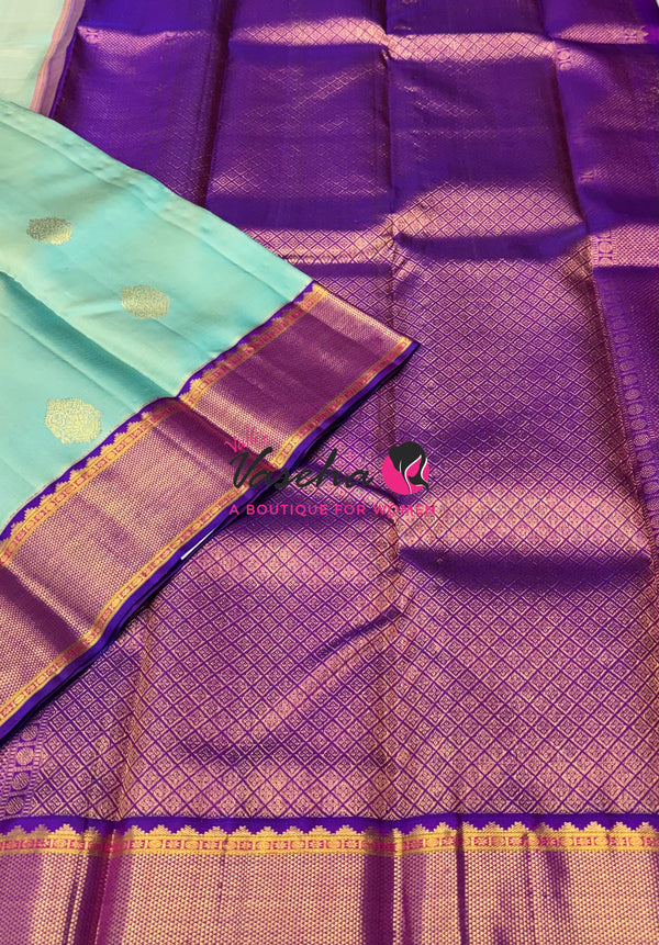 Pure Vintage Korvai Kanchipuram Silk Saree - Light Blue & Purple Combo - VVPS034