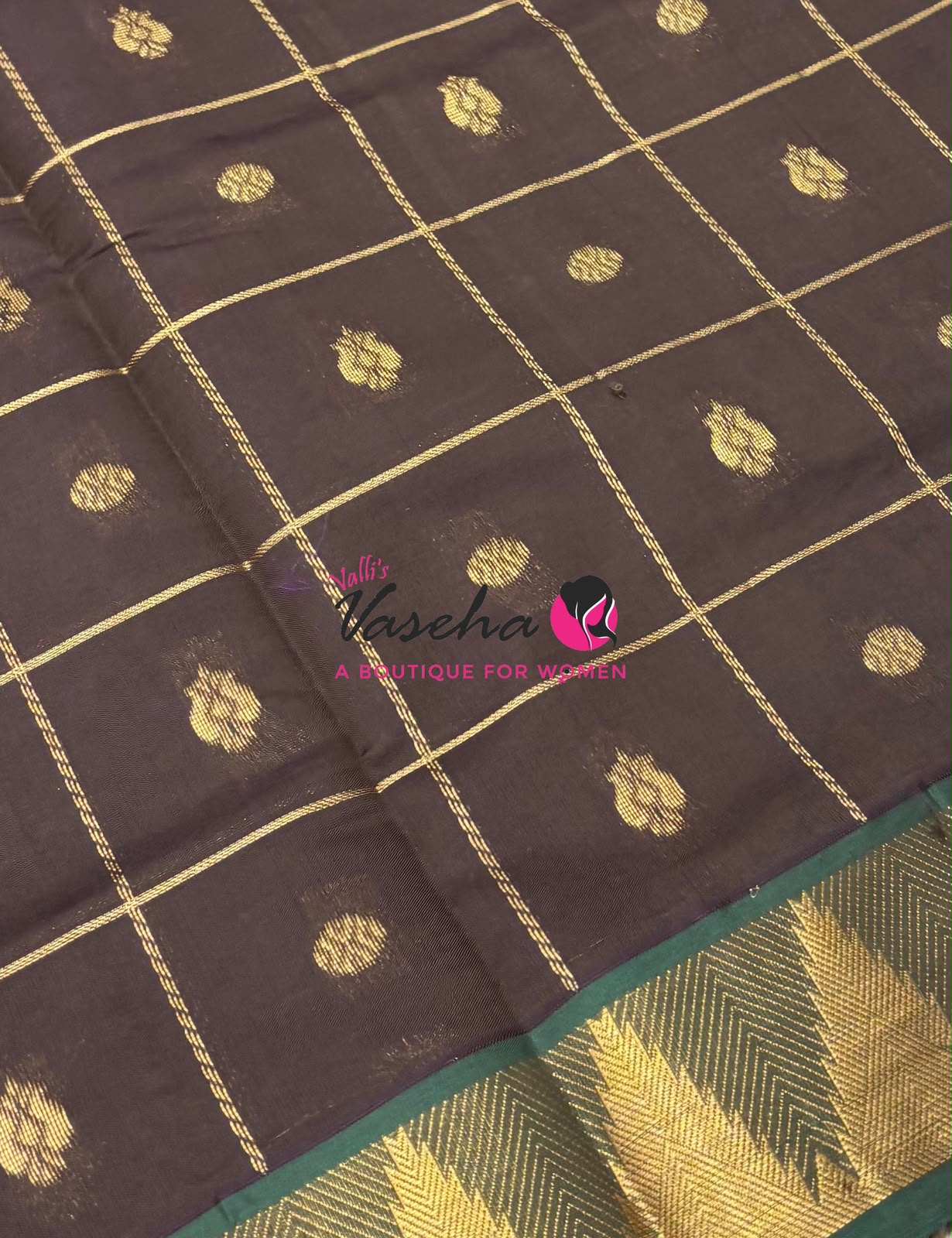 Semi Silk Cotton Saree - Checked Pattern with Butta  - VVSSC012