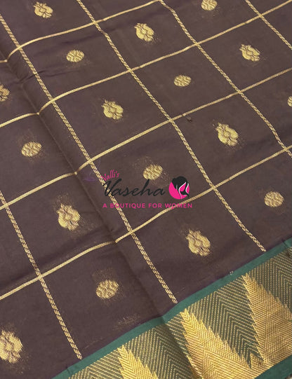 Semi Silk Cotton Saree - Checked Pattern with Butta  - VVSSC012