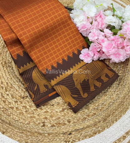 Kanchi Semi Silk - Elephant Border& design - Rust Orange & Brown - VVSSS005