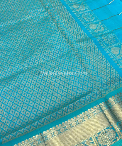 Pure Silk Cotton Saree - Mayil & Chakkaram Design - Lavender With Blue - VVMC001