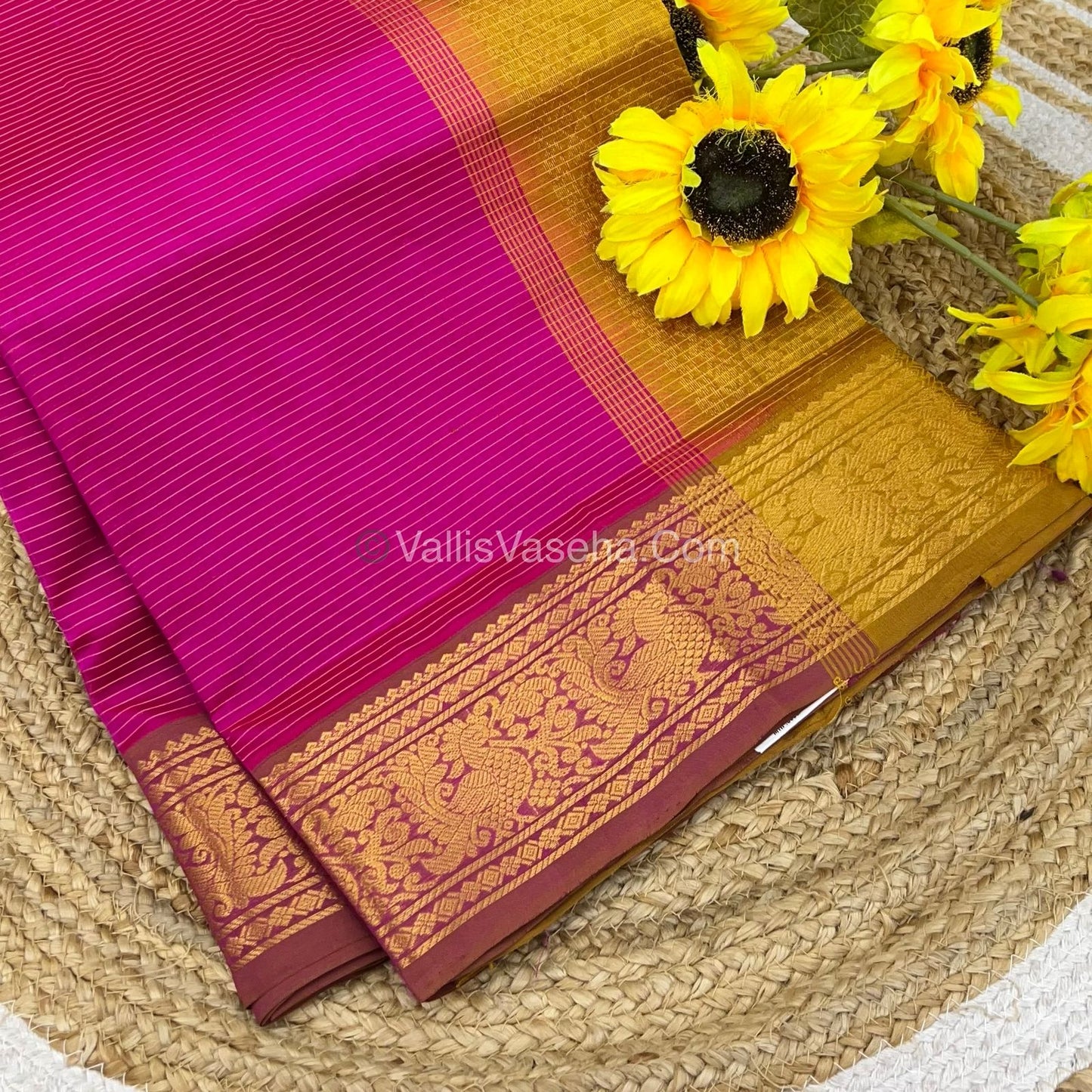 Pure Silk Cotton Sarees - Vairavoosi Lines - Pink & Mustard Yellow- VVPSC005