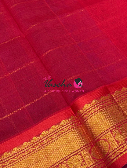 Pure Silk Cotton Saree - Mayil & Chakkaram Design - Blue With Red Shade - VVMC001