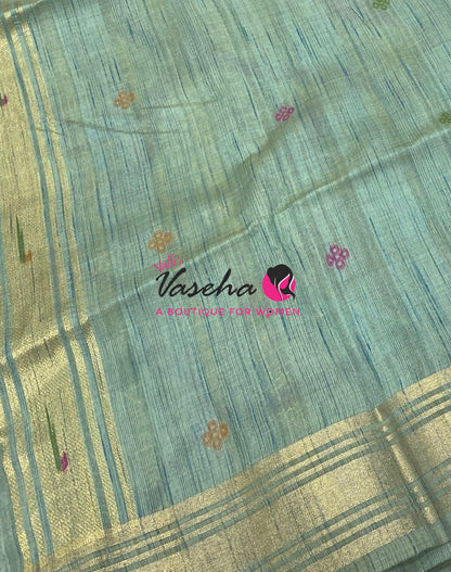 Muga Tissue Linen Saree - Blue  Shade - VVMLT002