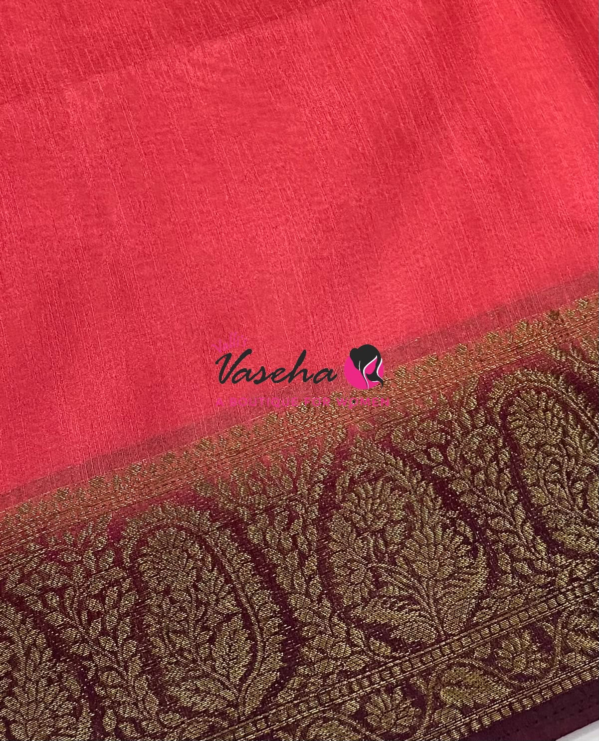 Semi Jute Silk Saree - Peach With Maroon Shade- VVSJS001
