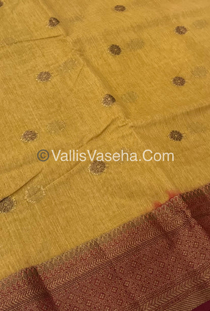 Bamboo Silk Saree  - Creamish Chikko with maroon Shade - VVBSS001