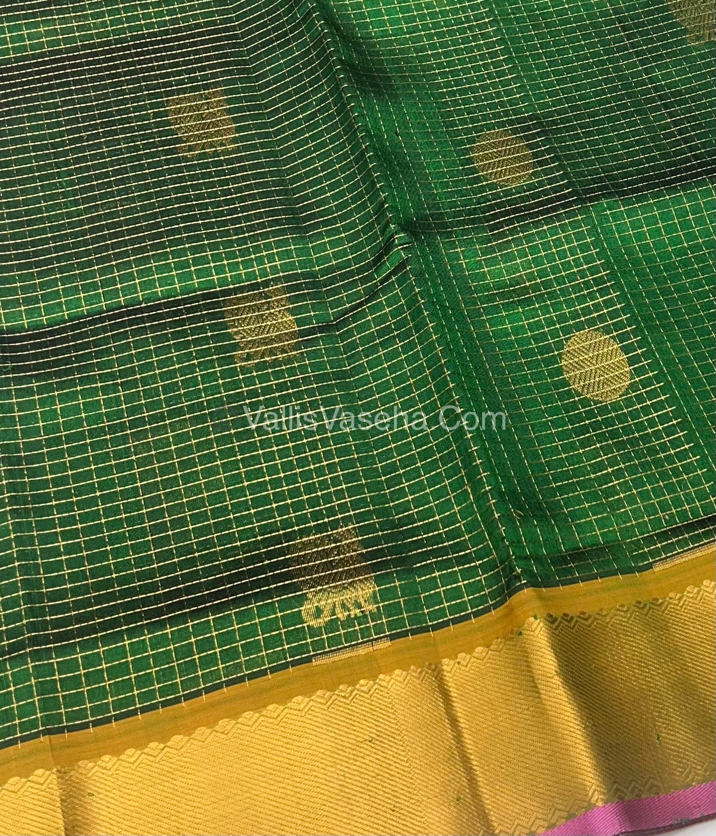 Pure Silk Cotton Saree - Mayil & Chakkaram Design - Green With Peach Shade - VVMC002