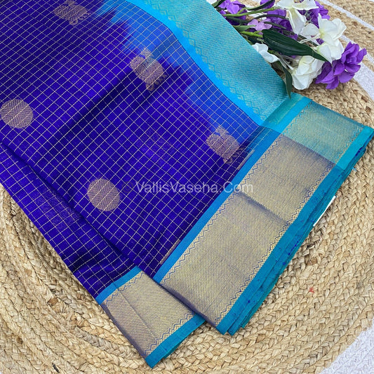 Pure Silk Cotton Saree - Mayil & Chakkaram Design - Double Tone Blue with Blue Combo - VVMC002