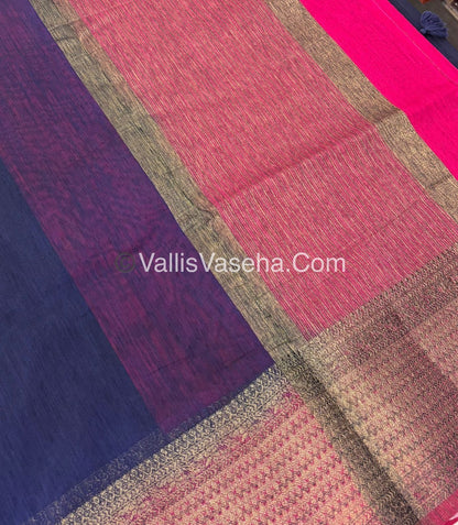 Bamboo Silk Saree - Navy Blue With Pink Shade - VVBSS003