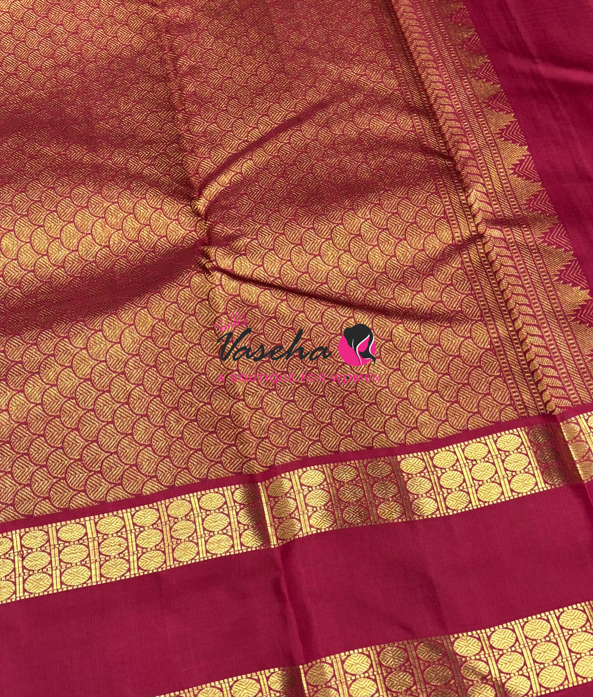 Pure Vintage Korvai Kanchipuram Silk Saree - Ganga Jamuna Style - Black & Maroon/Yellow Combo - VVPS053