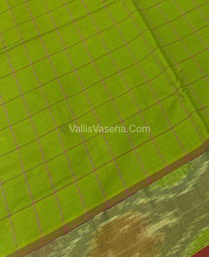 Semi Silk Cotton Saree - Green & Pink - VVSSC001
