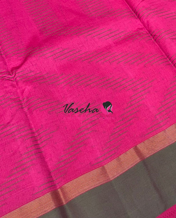 Semi Silk Saree - Thread Work Weaving - Pink With Green - VVSSS0038