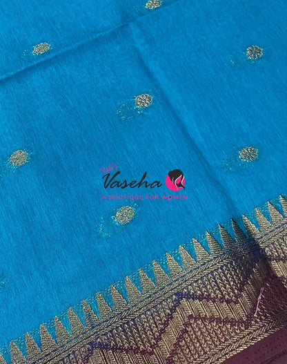Semi Jute Silk Saree - Blue With Wine Shade- VVSJS002