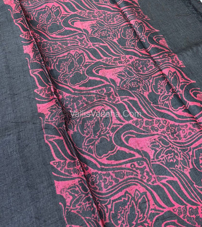 Pure Tussar Silk - Black With Pink Shade - VVPTS001