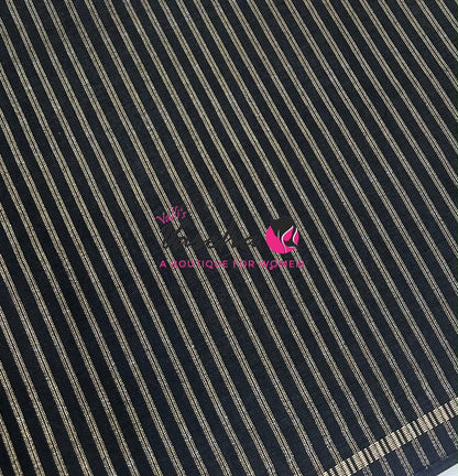 Semi Matka Tussar Silk Saree | Double Blouse | Black Shade |VVSTS052