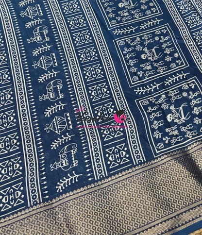 Semi Binny Silk - Varli Design - Ramar Blue Shade  - VVSBS010