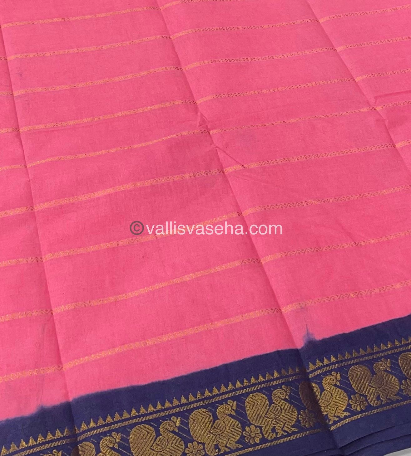 Sungudi Cotton Saree | Velthari Design - Pink with Navy Blue Shade - VVSCV001