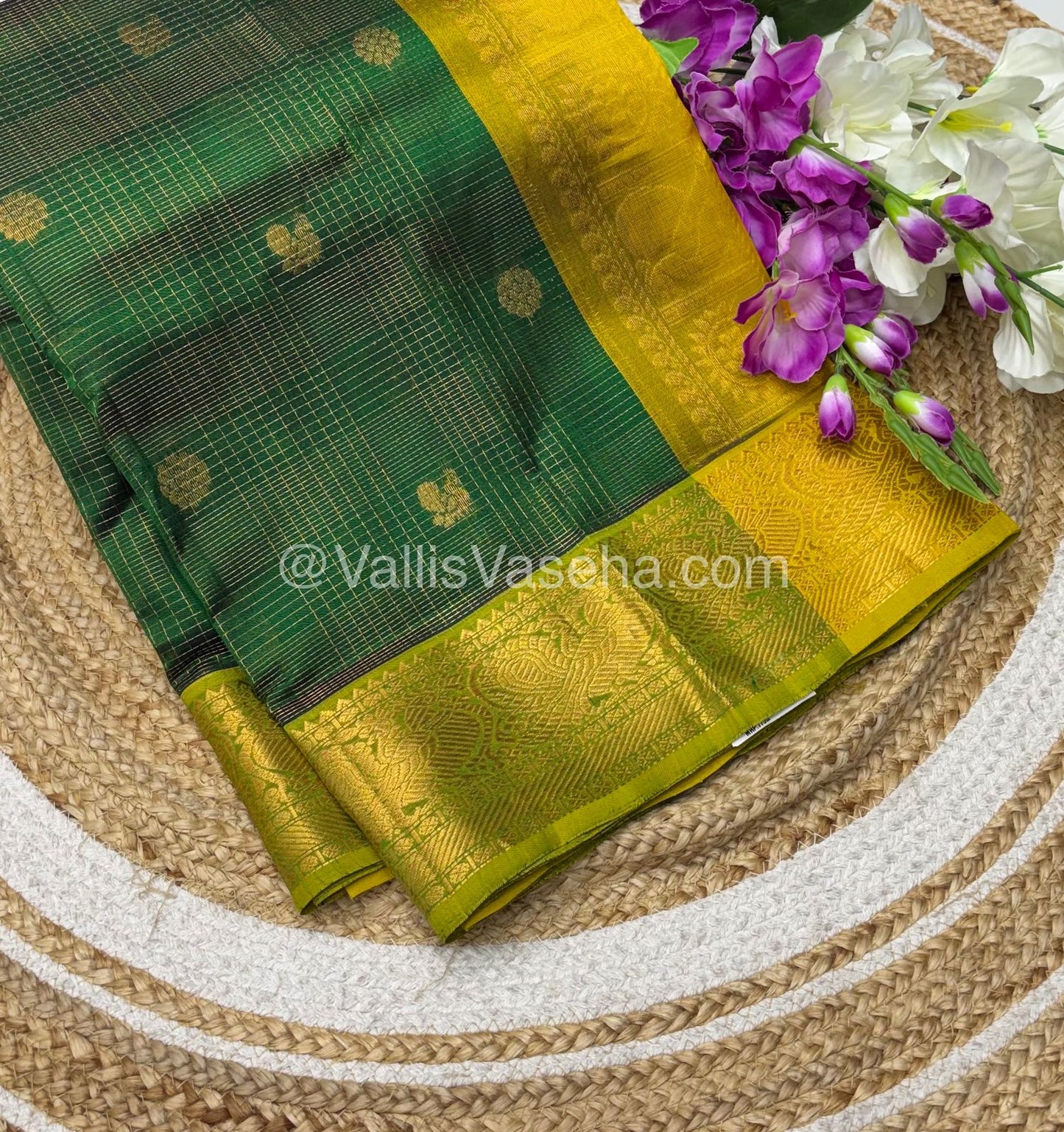 Pure Silk Cotton Saree - Vairavoosi checks - Mayil & Chakkaram - VVMCV002