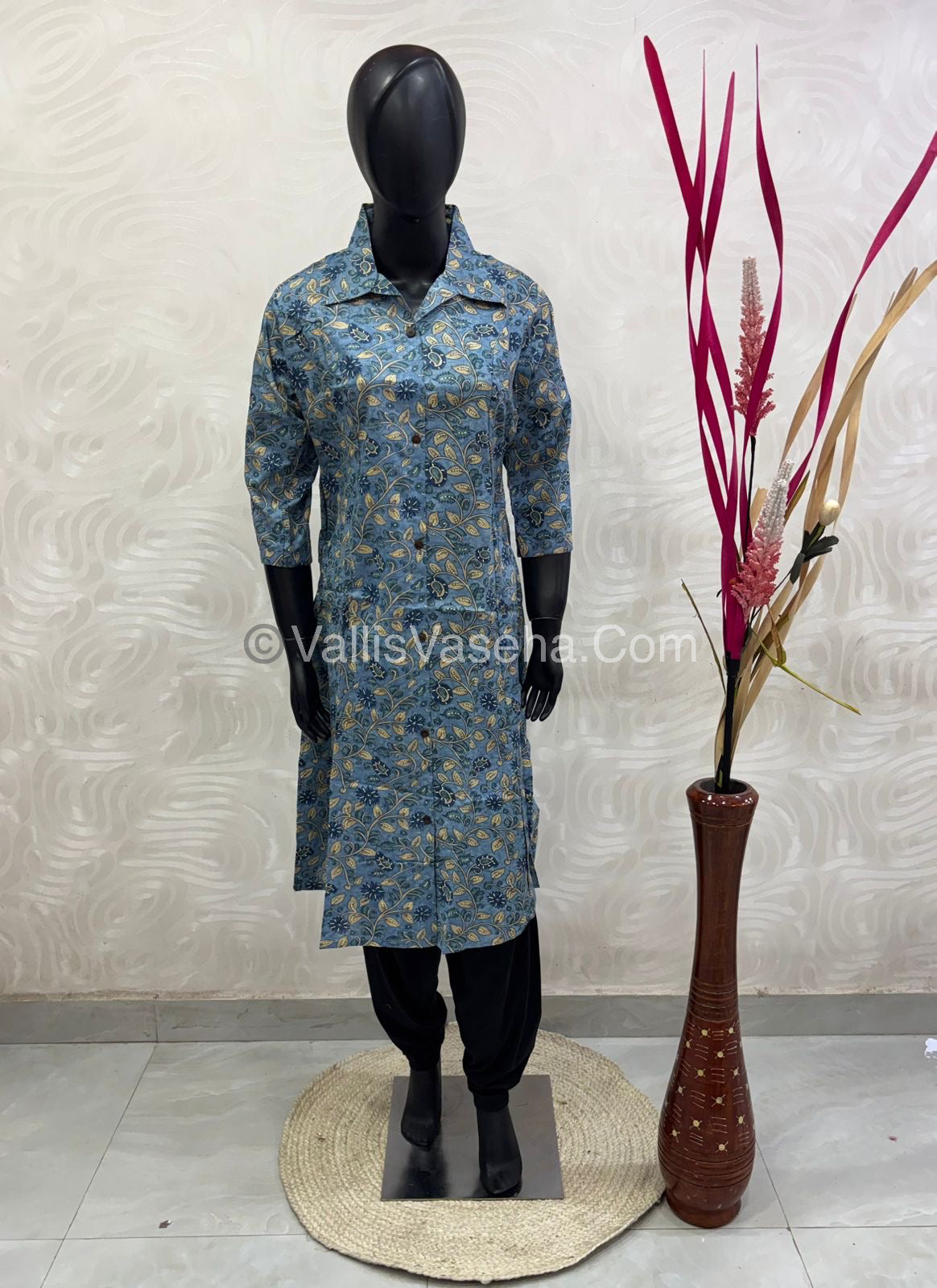 Slub Cotton -  Printed Kurti -  A - Line Cut - VVALK002