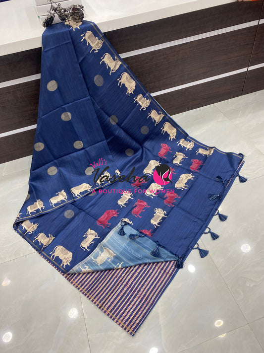 Semi Matka Tussar Saree - Pichwai Design - VVSMT003