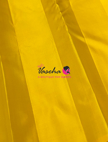 Pure Kanchipuram Silk Saree - Border Less - Green  with Lemon Yellow Combo - VVPS043