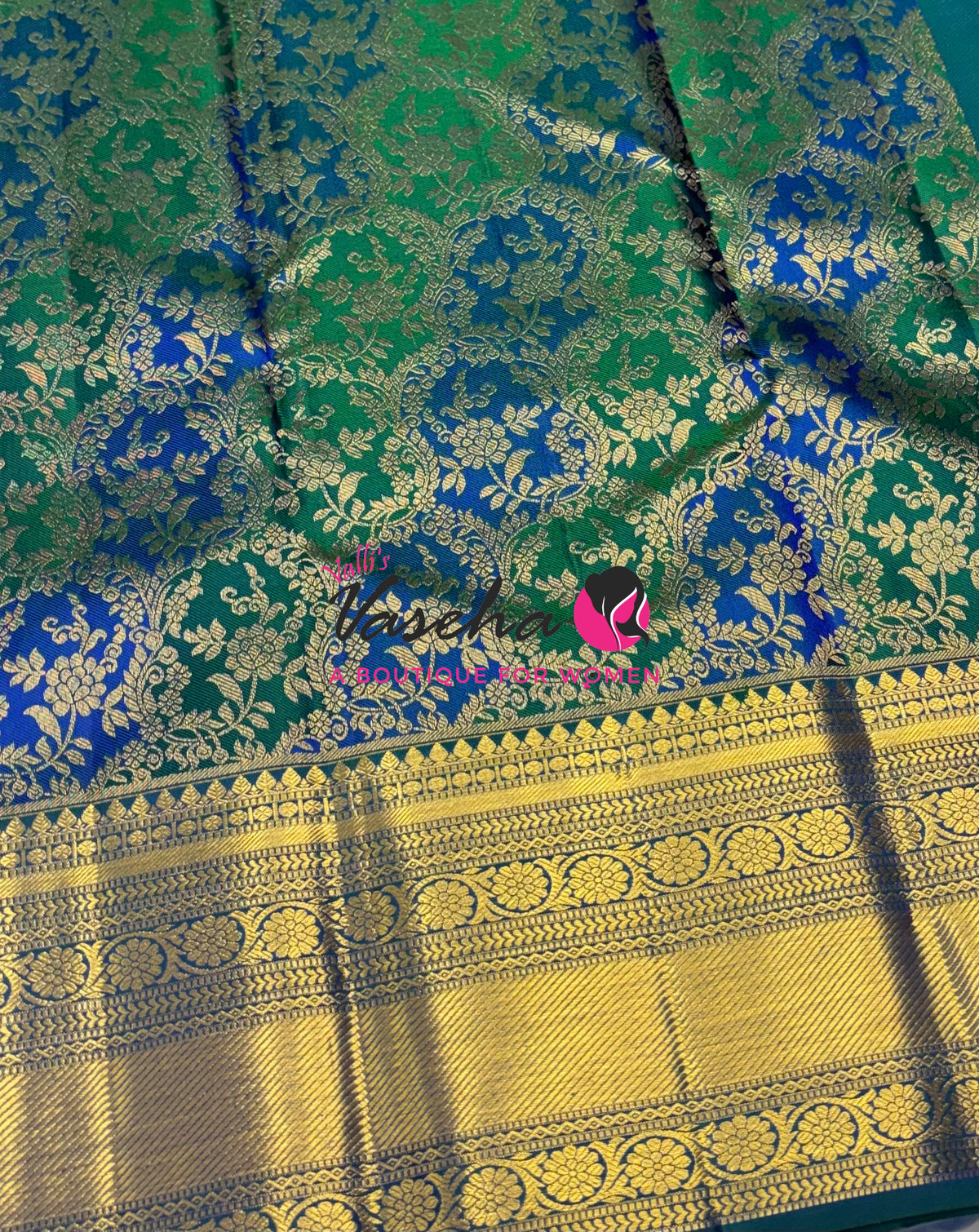Pure Bridal Kanchipuram Silk Saree - Blue & Peacock Blue Combo - VVPS092