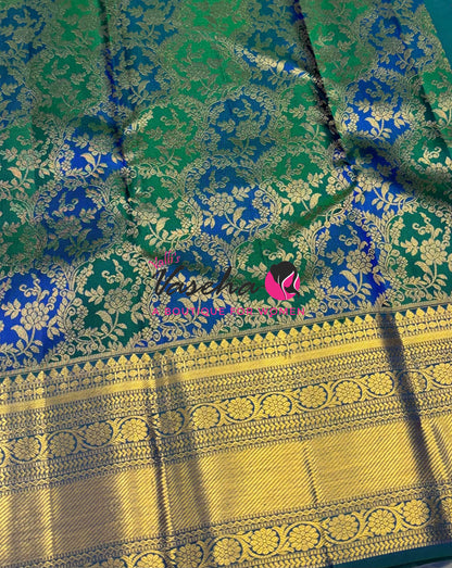 Pure Bridal Kanchipuram Silk Saree - Blue & Peacock Blue Combo - VVPS092