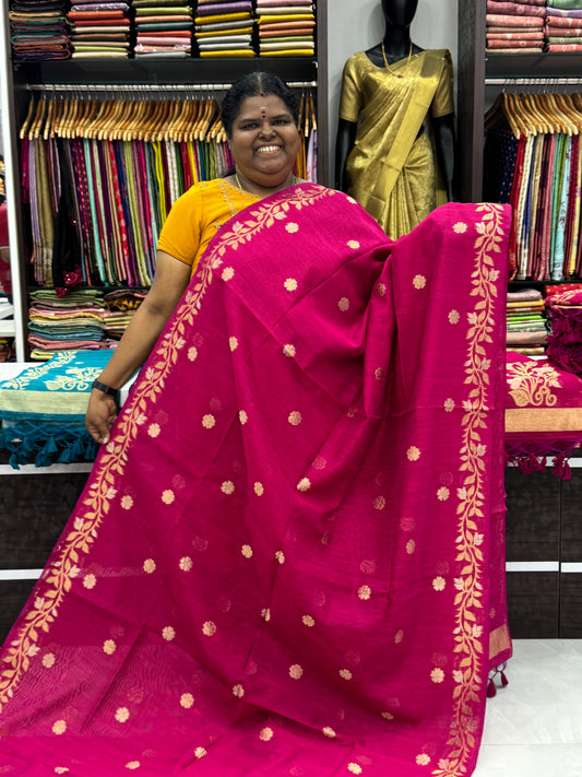 Linen Mixed Jute Silk Saree - Pink Shade - VVLMJ001